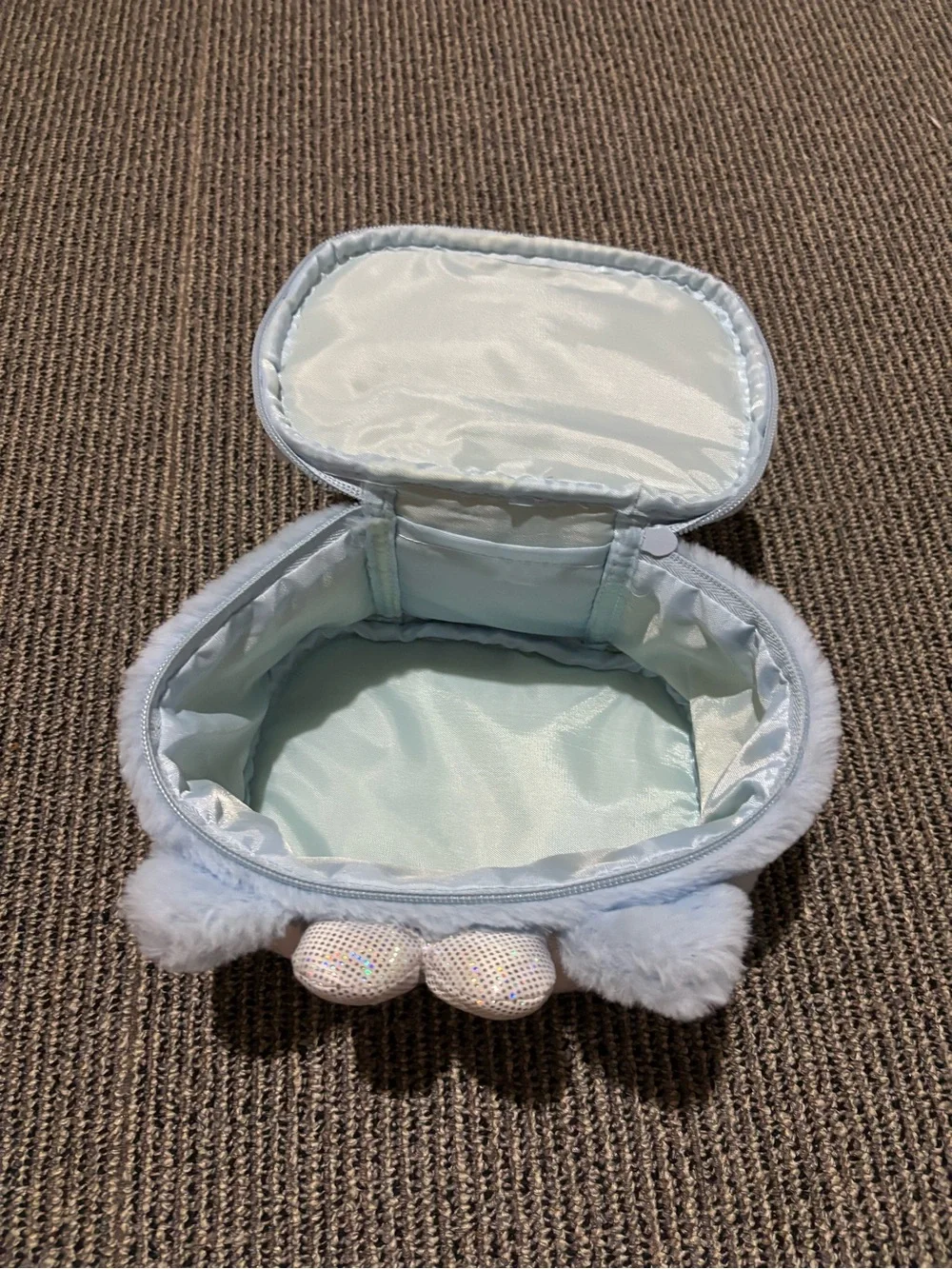 Claire's Light Blue Plush Animal Cosmetic Pouch with Sparkle Bow